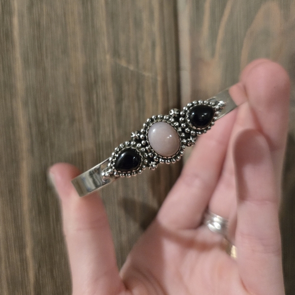 Sterling Silver Onyx Cuff Bracelet - Picture 2 of 5